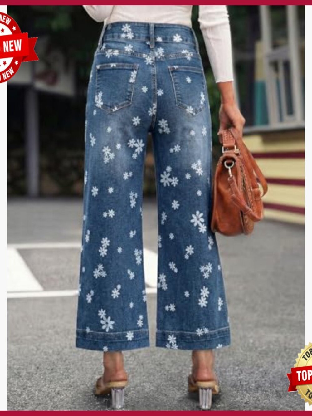 High Waisted Wide Leg Stretch Denim Jeans for Women, Baggy Fit - Picture 2 of 6